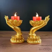 蠟燭台 燭台 光明燈 婚慶燭台 供佛燭臺 祭祖 家用佛前佛手蓮花酥油燈座供佛燭臺蓮花燈座燈架一對佛堂蠟燭臺座