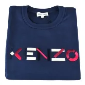 【KENZO】經典色彩logo設計套頭棉質長袖大學T(女裝/深藍)
