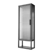 【IKEA 宜家家居】MOSSJÖN 壁櫃附層架/玻璃門，碳黑色，36x18x102 公分