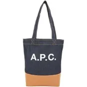 A.P.C. Axel 字母印花日本丹寧布拼牛皮手提 肩背托特包(深藍色)