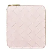 BV BOTTEGA VENETA 寶緹嘉  壓印LOGO經典編織設計小羊皮4卡拉鍊短夾(淺粉)