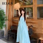 IELGY 無袖背心洋裝夏季扭結寬鬆長裙