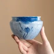 手繪 藍蓮花 建水 茶洗 陶瓷 茶具 配件 茶盅 茶渣罐 小號 桌面 廢水缸 茶水桶 茶道配件 茶具收納 茶席用品
