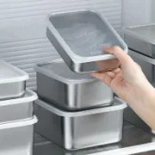 🔥首藝優家屋 🔥日式304不銹鋼保鮮盒家用帶蓋瀝水食品冰箱魚肉類冷凍冷藏餃子盒