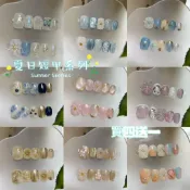 【夏日輕奢短甲合集】台灣⭐-輕奢暈染純手工穿戴甲片輕奢顯白款 上班甲 穿戴甲  穿戴甲片 美甲貼 指甲貼 假指甲 指甲片