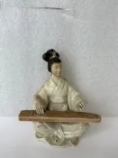 【千代】七八十年代石灣窯撫琴仕女高約13公分成色如圖到付有意直拍