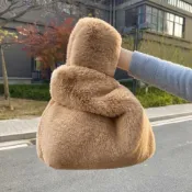 ✨新品 免運✨韓版秋冬季仿兔毛皮草手提包毛茸茸可愛背心包毛絨包包女百搭洋氣