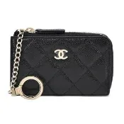 【CHANEL 香奈兒】經典雙C LOGO 粒紋小牛皮鑰匙零錢包(黑色)