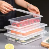 冰箱長方形帶蓋瀝水冷凍保鮮盒生鮮蔬菜收納盒解凍魚蝦冷藏解凍盒 FUZU