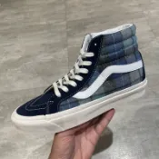 [unclev1966] Vans Sk8-hi 38 DX 安納海姆 軟墊 藍色 拼布 方格 學院風 男女款