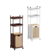 【MGSHOP】仿藤編洗衣籃 收納籃 附輪/雙層置物架B款(兩色可選)