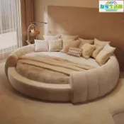 友家生活館 免稅 免運 意式極簡輕奢圓床雙人鳥窩床公主婚床南瓜型主臥酒店新款布藝圓床YJ1-20 快速出貨