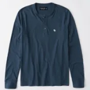 Abercrombie & Fitch 大學T 長袖T恤 純棉上衣 亨利領長袖 A12423 藍色AF(現貨)