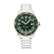 【TOMMY HILFIGER】Remy系列 綠色面 金色圈 簡約錶面 銀色不鏽鋼錶帶 男錶 (1792230)