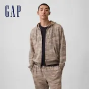 【GAP】寬鬆Gap Logo法式毛圈布拉鍊連帽外套-沙漠迷彩(907373)