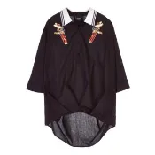 【iROO】刺繡有領流行設計長袖上衣