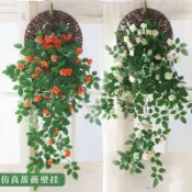 🔥新品現款/免運🔥仿真薔薇花墻麵垂吊假花玫瑰藤蔓戶外綠植塑料壁掛花裝飾陽臺