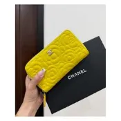 《仙闆名牌精品》chanel 香奈兒 招財黃 黃色 山茶花 長夾 中夾 皮夾 錢包 錢夾 零錢包