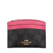 COACH 立體logo卡片零錢包 防刮PVC皮革 卡片夾 信用卡夾 零錢包 C7399 莓粉色(現貨)