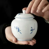 全球選品1館 生活百貨 純手繪蝴蝶蘭花劍劍小茶葉罐家用陶瓷密封罐茶葉儲存罐防潮小茶倉