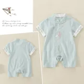 協貿國際日用品生活12館 嬰幼兒連體衣夏季薄款衣服男寶寶純棉帥氣哈衣中國風短袖漢服唐裝