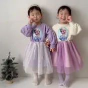 正韓童裝🇰🇷 秋季新品延續 迪士尼授權Moran艾莎elsa公主紗裙 長袖洋裝 女寶必備 連身裙