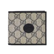 【GUCCI 古馳】Interlocking G Logo 對開8卡短夾(米色/黑藍色)