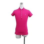 【RALPH LAUREN】POLO刺繡LOGO棉質5鈕釦領口短袖修身版POLO衫(女款/深粉紅)