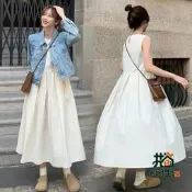 【同創】現貨 白洋裝 渡假 長洋裝 韓 囌色洋裝 小隻女 海邊洋裝 度假風 洋裝時尚夏無袖洋裝