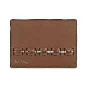 【Paul Smith】PAUL SMITH經典壓印字LOGO小牛皮多色條紋編織設計2卡開口式卡夾(淺棕)