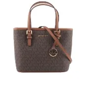 【Michael Kors】滿版圓形Logo 塗層帆布小款托特包(咖啡色)