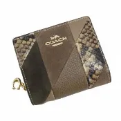 【COACH】金屬馬車獸紋、麂皮拼接皮革零錢短夾(獸紋)