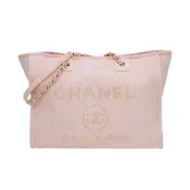 【BreezeOnline 微風精品線上】Chanel Deauville 斜紋帆布肩背購物包(A67001-淡粉)