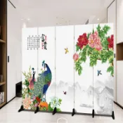 思樂小舖 前5單免運【風屏風】屏風隔斷 屏風隔間 屏風臥室遮擋移動玄關 牡丹 家用隔斷牆 現代客廳簡約時尚北歐折迭 孔雀 屏風
