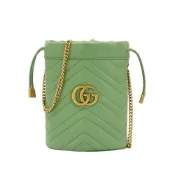 【BreezeOnline 微風精品線上】Gucci 展示品 GG Marmont 牛皮金鍊斜背迷你水桶包(575163-牛油果綠)