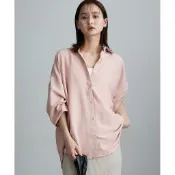 Nissen 寬鬆落肩襯衫 質感德辛縐緞 顯瘦遮肉 大尺碼 女裝 夏秋新款 抗皺罩衫