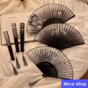 🎒More shop中國風折疊小扇子隨身攜帶古風漢服古裝舞蹈新中式夏天黑色竹扇女802