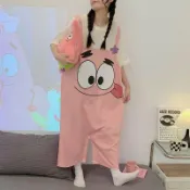 618熱賣🎀【月銷99】連體睡衣女夏天短袖薄款睡裙可愛學生卡通派大星學生外穿連體衣
