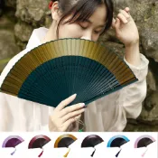 洛陽牡丹 扇子折疊扇古風女士純色漸變金色綠色夏季隨身江戶日式扇子