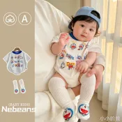 【小小的我】夏季嬰幼兒連體衣 男女寶寶純棉包屁衣 樂賓家潮款卡通三角包屁衣套裝 夏天新生兒男女寶叮噹貓哈衣爬服