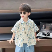 男童夏季襯衫2026新款兒童韓版時尚潮流短袖中小童夏天百搭上衣服休閒百搭兒童短袖襯衫印花襯衫韓版兒童夏季渡假風襯衫上衣