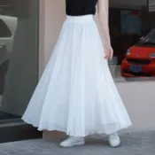 雪紡裙 白色半身裙 小個子長裙  黑色裙 兩層 跳舞長裙 沙灘半裙 仙女裙 長款 大裙擺 雙層 顯瘦 修飾腿型 輕薄透氣