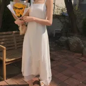 📢全店現貨⏰️24H速發韓國chic夏季新款甜美米色簡約風露背長款洋裝長裙洋裝女生