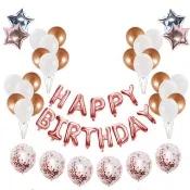 浪漫玫瑰金生日快樂星星套組1組(生日 氣球 佈置 派對 告白 求婚)