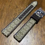 免運【錶帶家】COACH 精品 15mm LOGO 緞面布面真皮錶帶 可替代他牌同尺寸的手錶