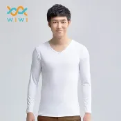 (店+)【WIWI】現貨 MIT溫灸刷毛V領發熱衣純淨白 男S-3XL