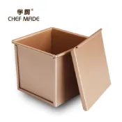 (店+)【Chefmade 學廚】學廚WK9317-立方有蓋光面吐司模 金色不沾有蓋吐司模 底部有洞 正方形帶滑蓋麵包模具 土司盒烤箱用