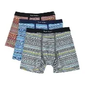 【Paul Smith】PAUL SMITH LOGO多色條紋長款平角棉質混紡內褲三件裝(男款/灰x藍x紅)