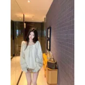 【Cheese】輕奢套頭露肩長袖衛衣抽繩女秋長袖出片小衆2025新款寬鬆露肩上衣