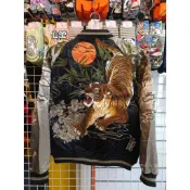 【仙瑩】絡繰魂 粹 老虎 滿月竹虎 刺繡 橫須賀外套 雙面穿 黑底咖金袖 日本進口正版 L